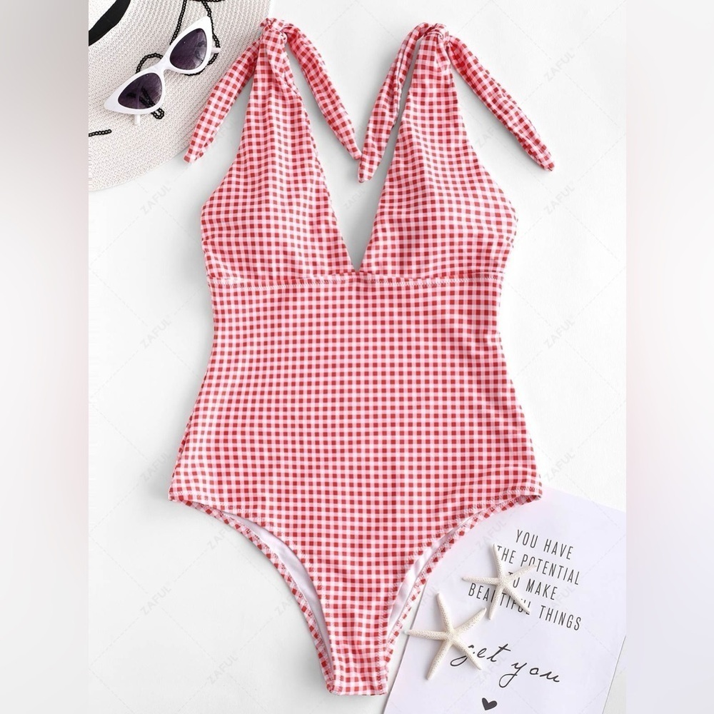 ZAFUL / Swimwear / One-Pieces / ZAFUL Knot Plunge Gingham Size S (T)